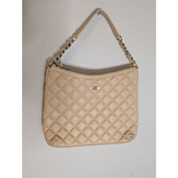 Kate Spade CASHEW MEDIUM SERENA GOLD COAST CREAM Quilted Beige Leather Handbag - Picture 1 of 6